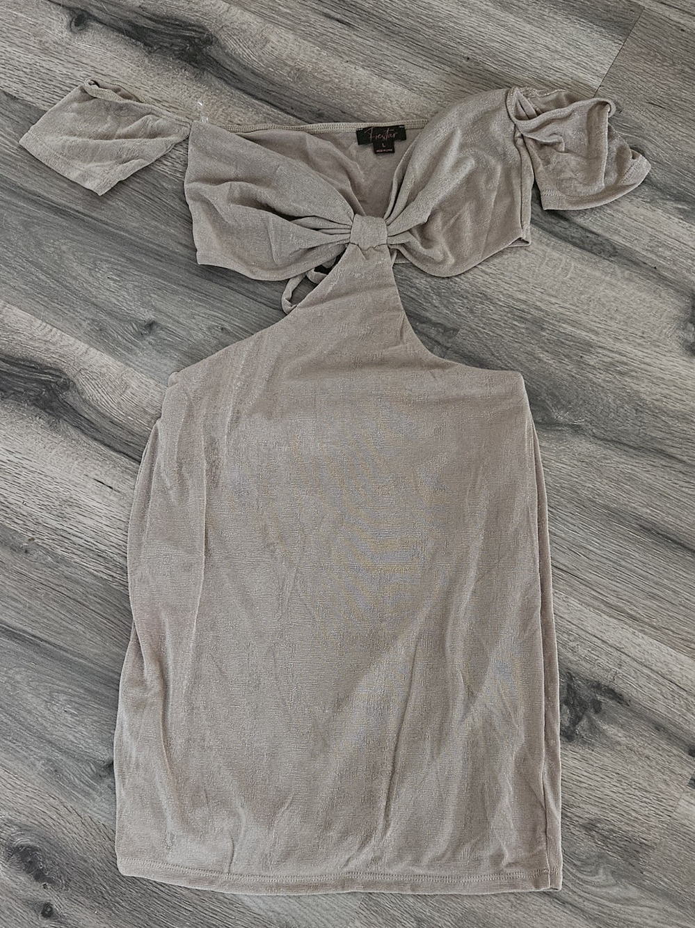 Asymmetrical Knot-Front Mini Dress in Taupe